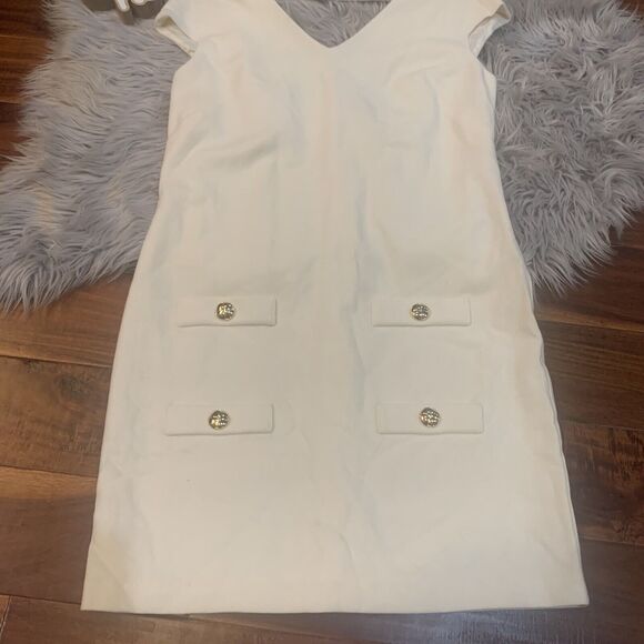 Leona by Lauren Leonard Womens Dress Size 6 Ivory Wool Gold Button Josephine New - Picture 8 of 10